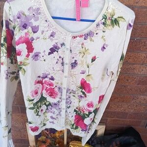 Charlotte Floral Sequin Long Sleeve Shirt- Large